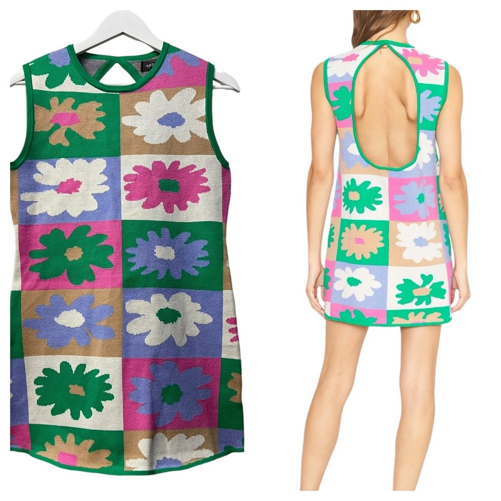 4 Si3nna Sweater Vinny Dress Size XS Floral Colorful Open Back Sleeveless Mini